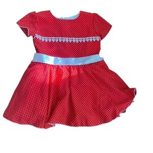 Baby Toddler Girl Sz 2T Red White Polka Dot Dress Short Sleeve Bow Holiday Tutu